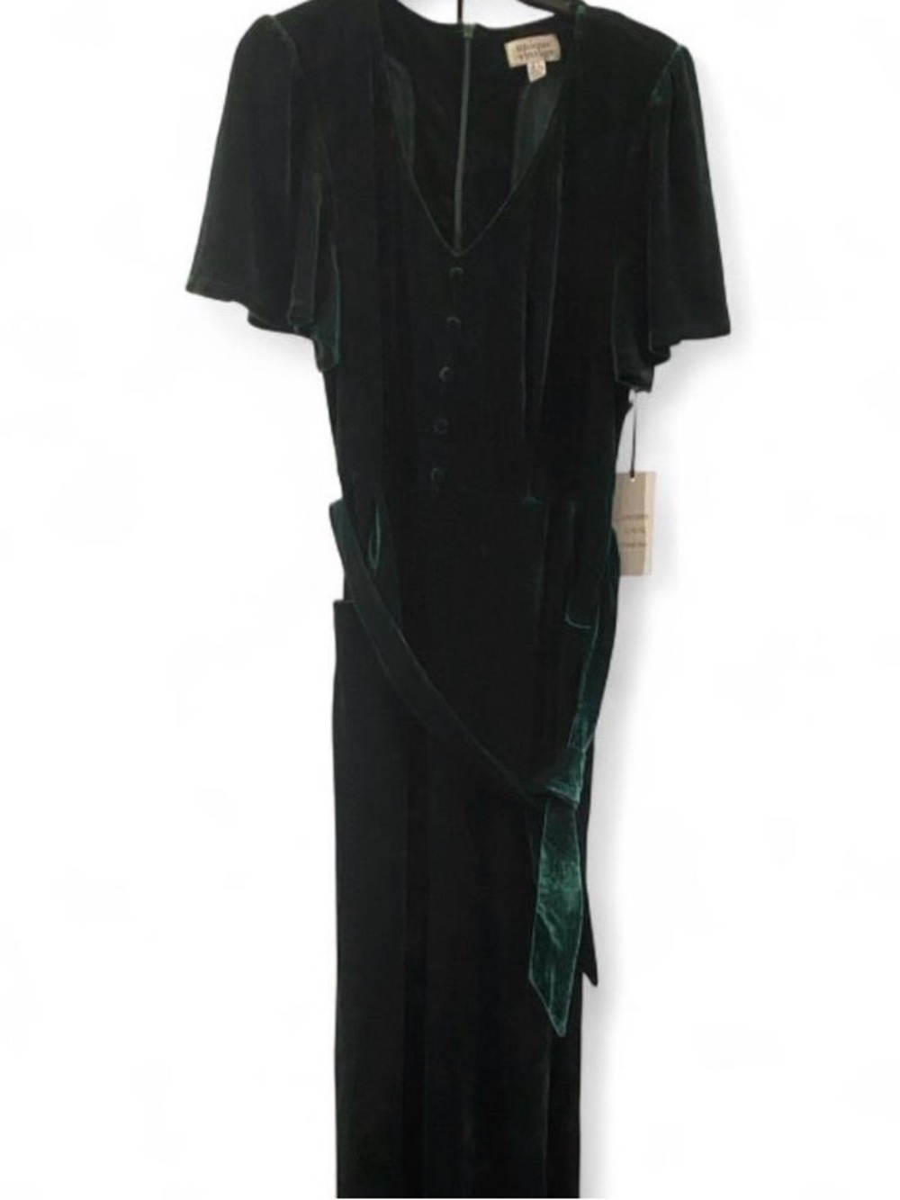 Unique Vintage Emerald Green Velvet Wide-Leg Jumpsuit 💚 NWT - Picture 3 of 7